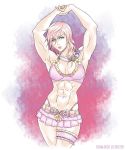  1girl abs armpits bikini blue_eyes breasts elee0228 female final_fantasy final_fantasy_xiii highleg highleg_panties ichan-desu lightning_farron muscle panties pink_hair pose skirt solo swimsuit toned underwear 