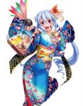  1girl blue_hair braid isuka_(mahou_shoujo_isuka) japanese_clothes kimono lilith-soft looking_at_viewer mahou_shoujo_isuka sasayuki smile solo taimanin_asagi taimanin_asagi_battle_arena 