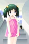  1girl blush byunbyun_house child dress green_hair plant shiny shiny_hair stairs tsuzuki_kazuhiko twintails 