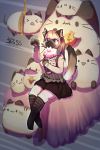  1girl artist_request bed blonde_hair blue_eyes cat furry long_hair plush solo tagme thigh-highs toy 