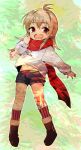  1girl ahoge boots brown_hair kidouin_makio lance_n&#039;_masques long_hair navel open_mouth red_eyes scarf short_shorts shorts socks 