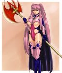  1girl armor axe breasts cape huge_weapon judge_martin knight long_hair pink_hair pixiv_fantasia pixiv_fantasia_3 red_eyes solo twintails under_boob warrior weapon 
