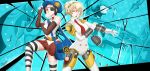  2girls aegis aegis_(persona) android black_hair dejaguar eyepatch hat marie_(persona_4) multiple_girls persona persona_3 persona_4 persona_4:_the_ultimate_in_mayonaka_arena persona_4:_the_ultimax_ultra_suplex_hold persona_4_the_golden plaid plaid_skirt skirt striped_legwear thigh-highs 
