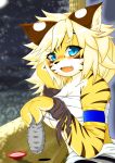  1girl artist_request blonde_hair blue_eyes furry open_mouth short_hair solo tagme tiger 