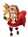  1girl artist_request brown_eyes brown_hair female flower full_body furry hat long_hair open_mouth plant simple_background skirt solo squirrel 