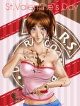  1girl akemi_(wkd4496cxc) blue_eyes breasts brown_hair chocolate claire_redfield resident_evil resident_evil_2 sideburns solo 