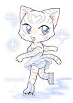  1girl artist_request blue_eyes boots cat dress female full_body furry gradient gradient_background open_mouth skate solo white_background 