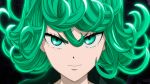  1girl angry animated animated_gif black_dress dress green_eyes green_hair one-punch_man solo tatsumaki 
