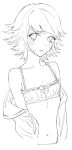  1boy crossdressinging dangan_ronpa dangan_ronpa_1 fujisaki_chihiro monochrome naoko_(artist) open_clothes open_shirt shirt short_hair solo trap underwear white_background 