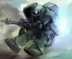  00s 2008 ginko_(silver_fox) gun gundam mecha mobile_suit_gundam weapon zaku zaku_ii 