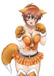  00s 1girl animal_ears breasts brown_hair chinkyuu_koudai claws cleavage female gloves green_eyes ikkitousen large_breasts official_art open_mouth short_hair skirt solo tail 