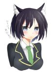  1girl animal_ears black_hair blue_eyes blush breasts cat_ears jacket joukamachi_no_dandelion necktie sakurada_kanade school_uniform short_hair solo 