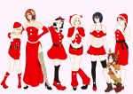  6+girls abs animal_costume antlers black_hair blonde_hair breasts brown_hair choker christmas gloves hat high_heels multiple_girls reindeer_antlers reindeer_costume santa_costume santa_hat shingeki_no_kyojin simple_background thigh-highs 