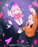  1girl 2boys amputee black_hair blonde_hair blue_eyes green_eyes haruno_sakura heart meitarou multiple_boys naruto naruto_shippuuden pink_hair sitting uchiha_sasuke uzumaki_naruto whiskers 