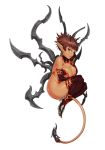  1girl breasts brown_hair cleavage demon_girl earrings horns jewelry large_breasts looking_at_viewer pointy_ears short_hair su.mi. tail violet_eyes 