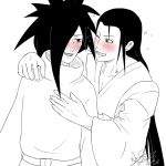  2boys monochrome multiple_boys naruto senju_hashirama simple_background tagme uchiha_madara yaoi 