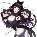  1girl black_hair blake_belladonna cat_tail gloves heart heart_in_mouth hoshi_usagi looking_at_viewer open_mouth paw_gloves rwby solo tail 