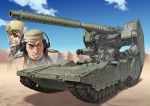  blue_eyes byeontae_jagga clouds demeziere_sonnen eyepatch federico_czariano gundam gundam_ms_igloo hat headphones helmet hildolfr mecha military military_uniform military_vehicle scar tank uniform vehicle 