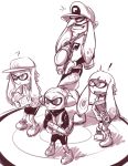  ! 2boys 2girls ? artist_request crossover inkling monochrome multiple_boys multiple_girls pointy_ears simple_background splatoon super_mario_bros. waluigi 