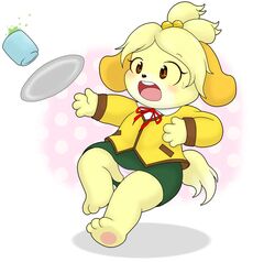  1girl blonde_hair doubutsu_no_mori furry hair_ornament nintendo shizue_(doubutsu_no_mori) short_hair solo 