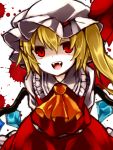  1girl fangs flandre_scarlet hat looking_at_viewer open_mouth red_eyes solo touhou wings yuka_yukiusa 