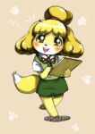  1girl blonde_hair doubutsu_no_mori furry hair_ornament happy nintendo shizue_(doubutsu_no_mori) short_hair solo translation_request 