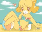  1girl bikini blonde_hair doubutsu_no_mori furry hair_ornament nintendo shizue_(doubutsu_no_mori) short_hair solo swimsuit 