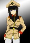  black_hair blue_eyes gundam hat katarina_rina long_hair military military_uniform mobile_suit_gundam uniform 