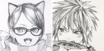  1boy 1girl cat_ears monochrome naruto uchiha_madara uchiha_sarada 