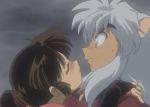  angry animated animated_gif black_hair higurashi_kagome inuyasha kiss miroku miroku_(inuyasha) sango school_uniform subtitled 