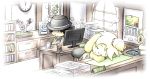  1boy 1girl blonde_hair desk doubutsu_no_mori furry hair_ornament nintendo shizue_(doubutsu_no_mori) short_hair sleeping 