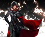  1girl assassin&#039;s_creed assassin&#039;s_creed_(series) belt brown_hair cape evie_frye hood solo standing 