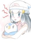  1girl angry blue_eyes blue_hair female hainchu hikari_(pokemon) long_hair nintendo piplup pokemon sketch tongue 
