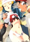  1boy 1girl black_hair blue_eyes blue_hair cosplay female hat hikari_(pokemon) long_hair nintendo pokemon pokemon_(anime) pokemon_(game) pokemon_dppt satoshi_(pokemon) shirt short_hair team_rocket team_rocket_(cosplay) uniform 