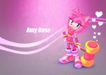  1girl amy_rose furry gloves green_eyes hammer headband sega solo sonic_the_hedgehog text wallpaper 