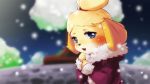  1girl blonde_hair doubutsu_no_mori furry hair_ornament nintendo shizue_(doubutsu_no_mori) short_hair snow 