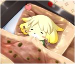  1girl bed blonde_hair dog doubutsu_no_mori furry hair_ornament nintendo shizue_(doubutsu_no_mori) short_hair sleeping solo 