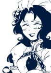  1girl blush breasts closed_eyes dress gloves hat hilda_rhambling lipstick long_hair makeup monochrome open_mouth tales_of_(series) tales_of_rebirth 
