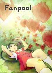  1girl bakemonogatari bladder_cherry bush character_request chinese_lantern cover cover_page doujin_cover female ground_cherry hanaji lying monogatari_(series) on_back plant solo tagme 