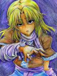  arm_warmers black_eyes blonde_hair empty_eyes expressionless fingernails kitazinger mizuhashi_parsee open_mouth pointy_ears scarf short_hair touhou 