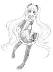  1girl absurdres hatsune_miku highres kazenoko long_hair looking_at_viewer monochrome simple_background sketch smile solo very_long_hair vocaloid white_background 