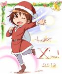  10s 1girl 2013 bad_id brown_eyes brown_hair christmas kill_me_baby merry_christmas neccom one_eye_closed oribe_yasuna pantyhose short_hair solo 