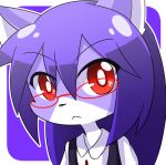  androgynous artist_request cat furry glasses long_hair purple_hair red_eyes solo upper_body white_background 