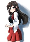  1girl absurdres akagi_(kantai_collection) blush brown_eyes brown_hair highres kantai_collection kazenoko long_hair looking_at_viewer simple_background skirt solo white_background 