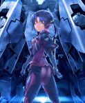  1girl ass black_hair bodysuit breasts cross_(xenoblade_x) from_behind headgear looking_back mecha nanakusa small_breasts solo twintails xenoblade_chronicles_x yellow_eyes 