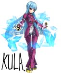  1girl blue_hair character_name jacket king_of_fighters kula_diamond red_eyes snk the_king_of_fighters the_king_of_fighters_xiv 