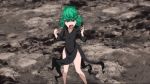  1girl angry animated animated_gif bare_legs black_dress dress green_eyes green_hair one-punch_man phone solo standing tatsumaki 