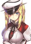  1girl blonde_hair blue_eyes blush breasts female gloves graf_zeppelin_(kantai_collection) hair_between_eyes hat highres kantai_collection large_breasts long_hair looking_at_viewer military military_uniform peaked_cap shirokuma solo twintails uniform 