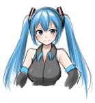  1girl blue_eyes blue_hair blush breasts hatsune_miku highres kazenoko long_hair looking_at_viewer smile solo twintails vocaloid 