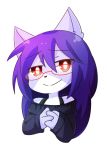  1girl artist_request cat female furry glasses long_hair purple_hair red_eyes simple_background solo sweater upper_body white_background 